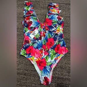 Sporlike Women’s One Piece V Neck Ruffle Bathing Suit